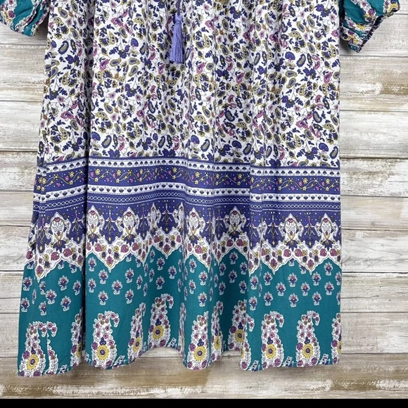 R.Vivimos | Boho Long Sleeve Floral Print Retro V Neck Tassel Midi Dress small - Picture 3 of 9